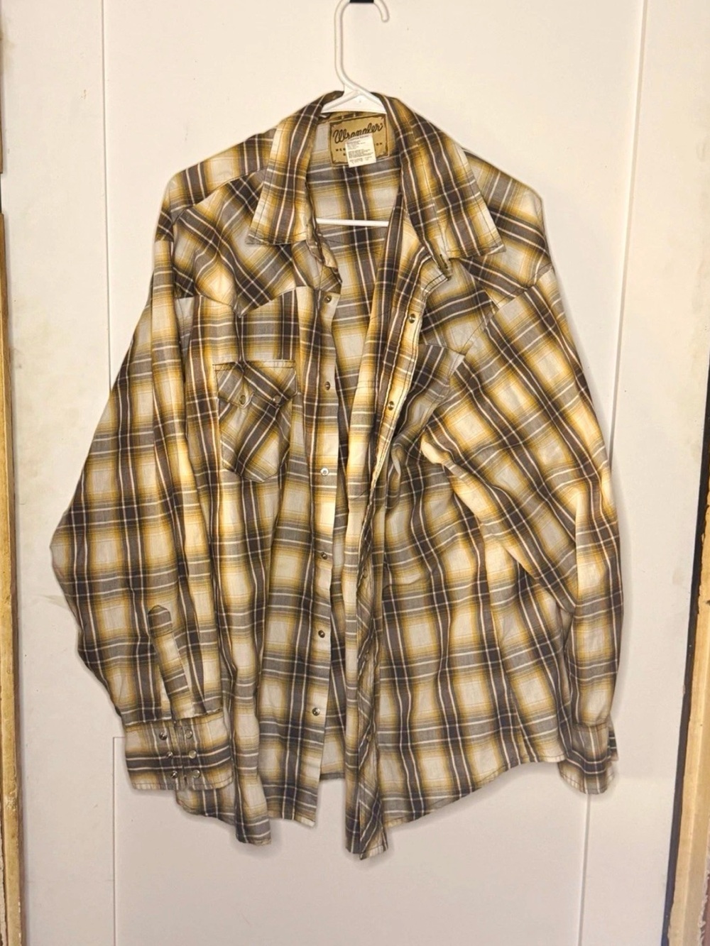 Wrangler Yellow and Brown Plaid Lightweight Shirt Jacket pearl snaps XXL